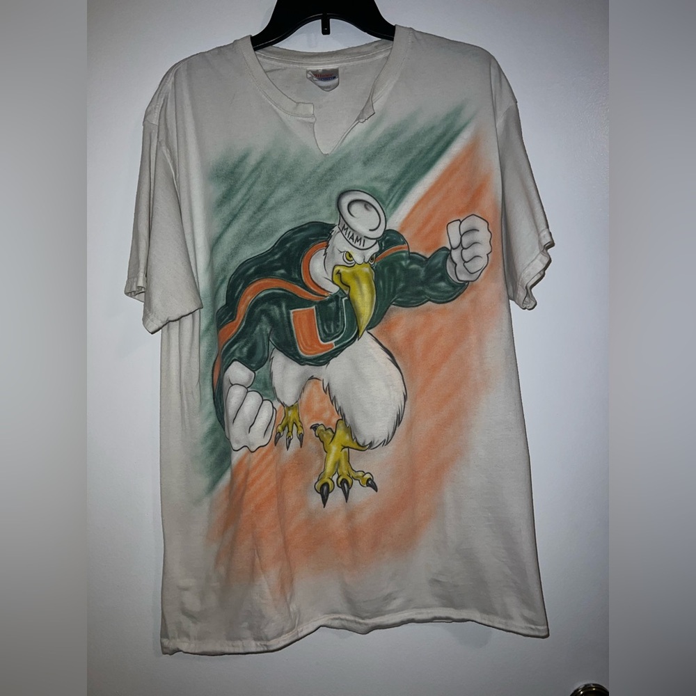 Unisex UM Miami Canes Football Hand Drawn Sebastian the Ibis Tshirt White
